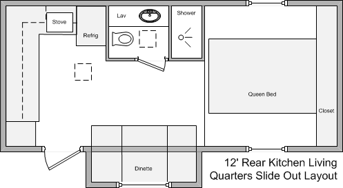 12' rear kitchen living quarters trailers floor plan
