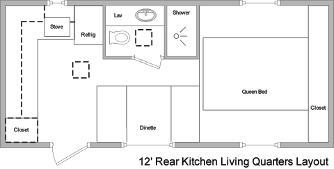 Living quarters trailers floor plan 12 rear kitchen