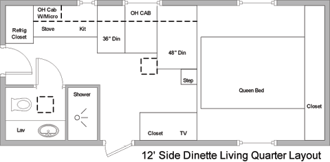 living quarters trailers floor plan blue print 12 side dinette.