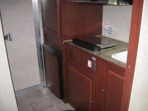 Kitchen of a Race Trailer with Living Quarters
