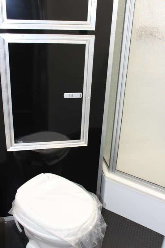 Gooseneck Enclosed Trailer Full Bathroom w/Corner Shower  2023 44' Black Cabinets & Tapered Nose (Not Shown) In-Production Special