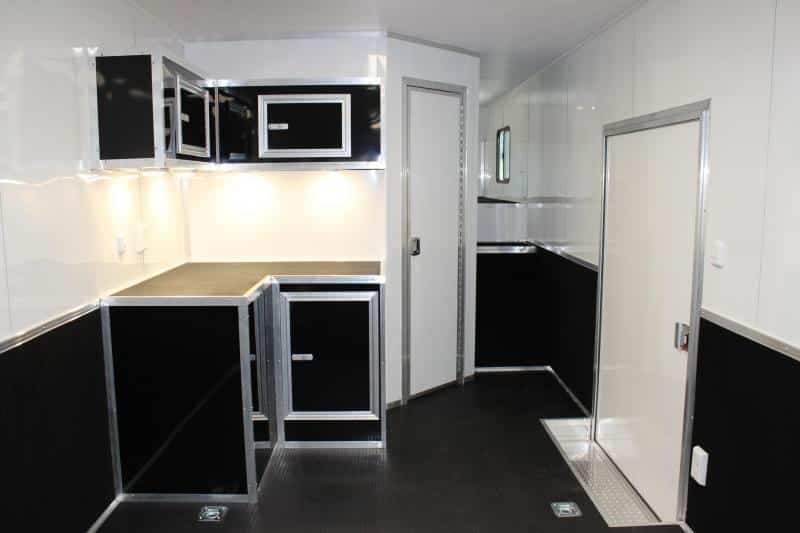 Gooseneck Enclosed Trailer Full Bathroom w/Corner Shower  2023 44' Black Cabinets & Tapered Nose (Not Shown) In-Production Special