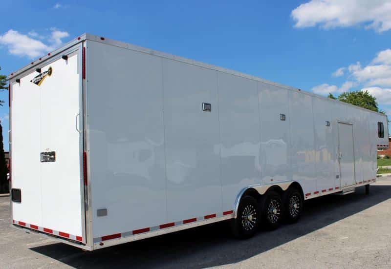 Gooseneck Enclosed Trailer Full Bathroom w/Corner Shower  2023 44' Black Cabinets & Tapered Nose (Not Shown) In-Production Special