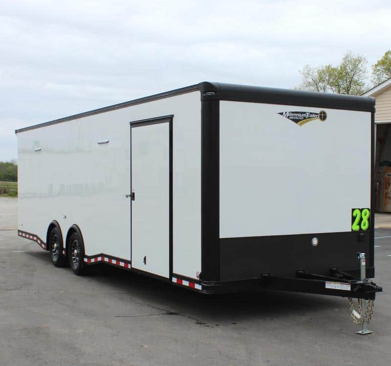 Enclosed Car Trailer 28' Black-Out Pkg. Spread Axles Alum Walls & Ceiling Rear Wing & More!