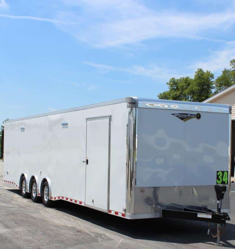 Enclosed Race Car Trailer 34' 3/6K Spread Axles Rear Wing Finished Interior