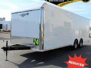 Enclosed Car Trailers For Sale 2023 24' Spread Axles Rear Wing Finished Interior with Cabinets