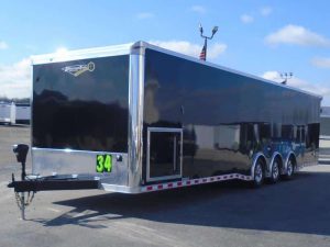 Enclosed Car Trailer Loaded Black 34' 3/6K Spread Axle Finished Interior Rear Wing
