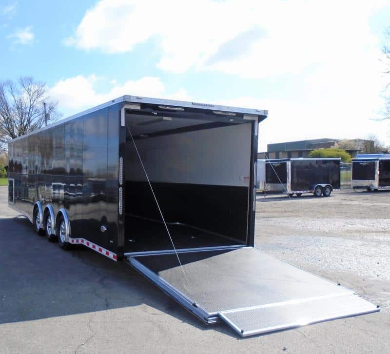 Enclosed Car Trailer Loaded Black 34' 3/6K Spread Axle Finished Interior Rear Wing