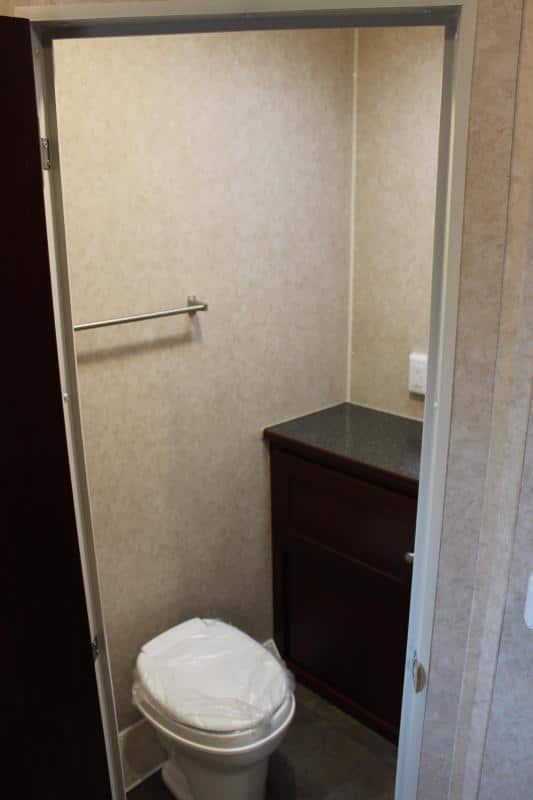 Enclosed Car Trailers with Living Quarters 48' Gooseneck Dragster Pkg. Large Bathroom