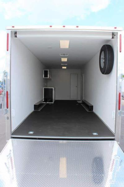 Enclosed Car Trailers with Living Quarters 48' Gooseneck Dragster Pkg. Large Bathroom