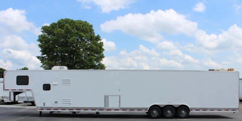 Enclosed Car Trailers with Living Quarters 48' Gooseneck Dragster Pkg. Large Bathroom