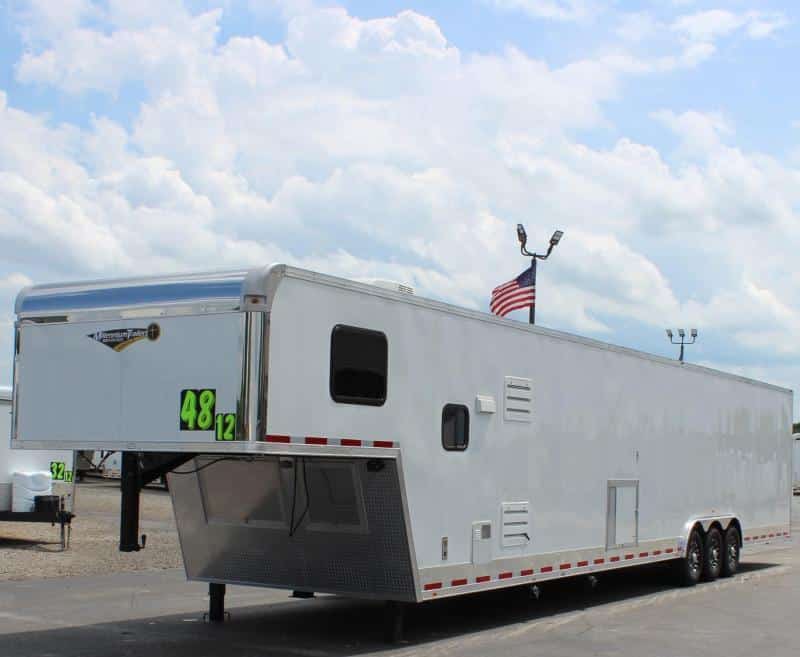 Enclosed Car Trailers with Living Quarters 48' Gooseneck Dragster Pkg. Large Bathroom