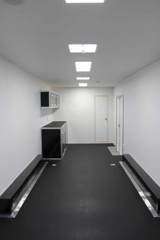 Enclosed Car Trailers with Living Quarters 48' Gooseneck Dragster Pkg. Large Bathroom