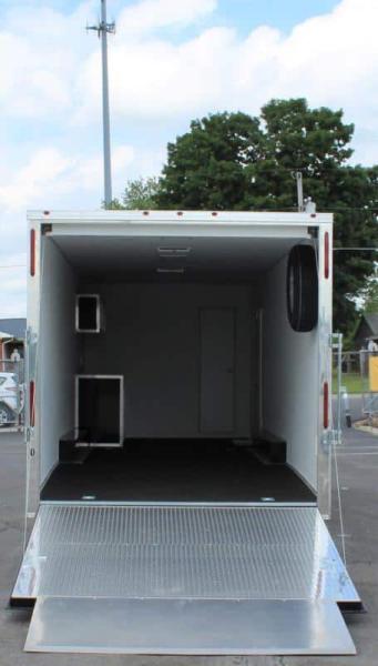 Enclosed Car Trailers with Living Quarters 48' Gooseneck Dragster Pkg. Large Bathroom