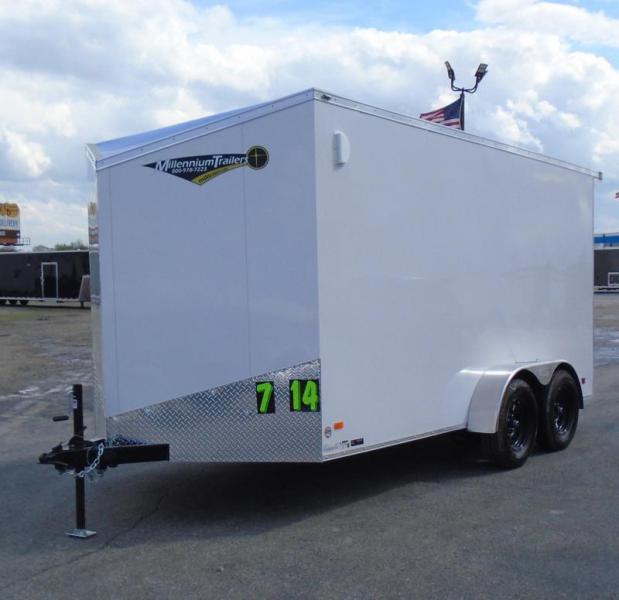 Enclosed Cargo Trailers For Sale  7'x14' 2023 Ramp Door Lighted Rear Wing
