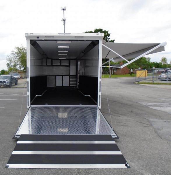 Enclosed Race Car Hauler 2023 32' 3/6k Spread Axles Rear Wing Sony Stereo Electric Awning
