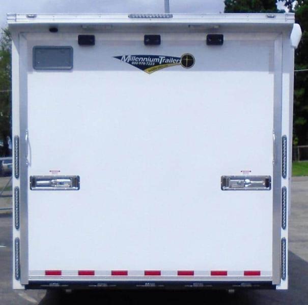 Enclosed Race Car Hauler 2023 32' 3/6k Spread Axles Rear Wing Sony Stereo Electric Awning
