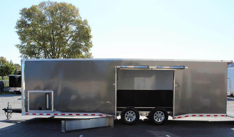 Car hauler trailer with removable wheel well and fender. Very popular for low ground clearance vehicles.