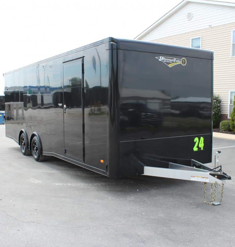 24' aluminum car trailer with the blackout package. Very sleek and desirable for black truck owners.