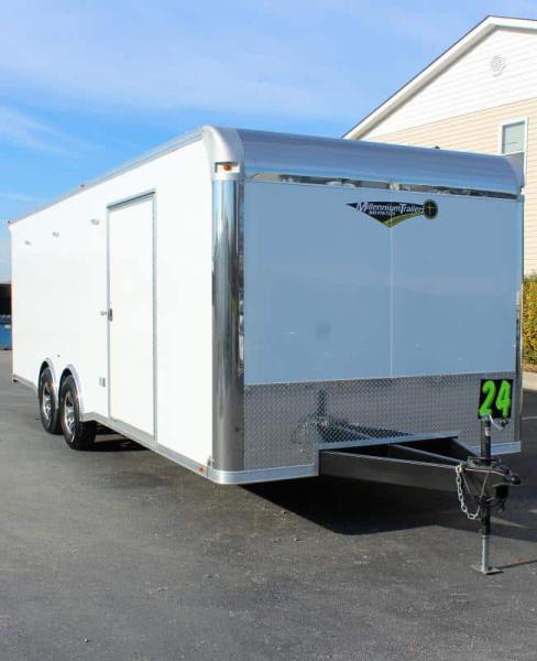 Enclosed Car Trailers For Sale 2023 24' Spread Axles Rear Wing Finished Interior with Cabinets