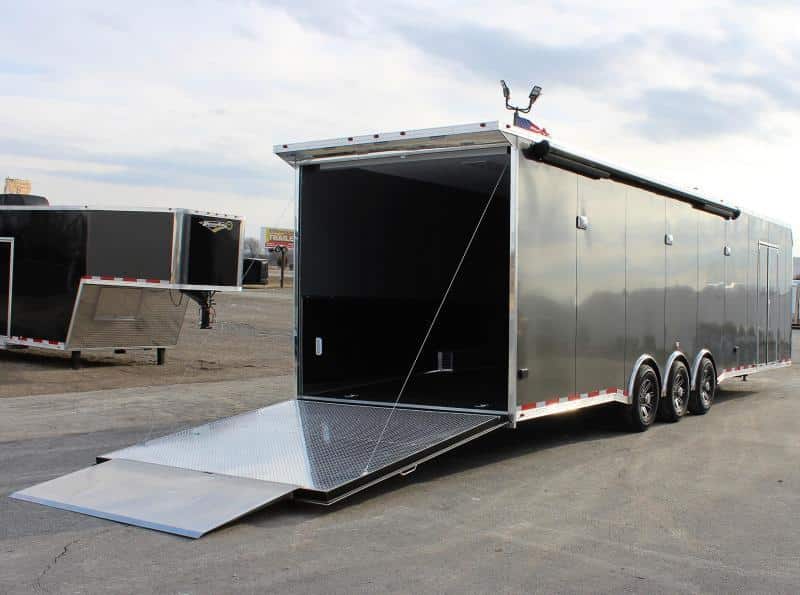 Enclosed Car Trailer Full Bathroom 2023 34' w/Electric Awning & A/C Super Sharp