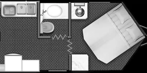 Stealth Nomad Queen Bed floor plan.
