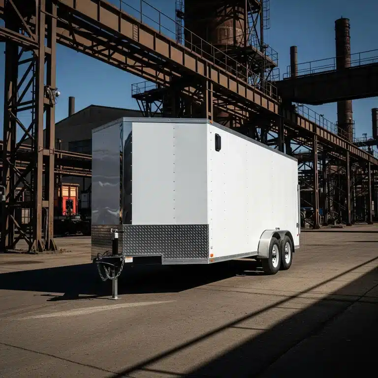 steel trailer in an industrial lot