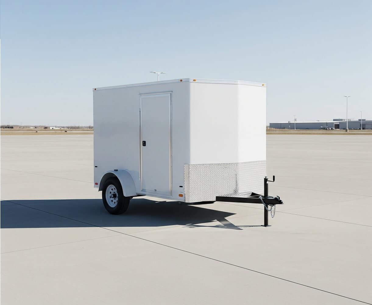 A small enclosed utility trailer parked on a lot