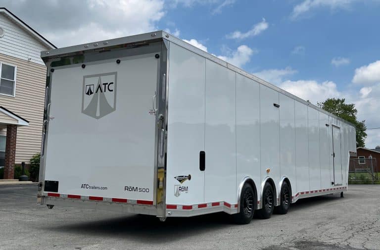 Rear of white 48' ATC Gooseneck