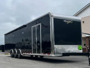 Enclosed Car Trailer 2025 34ft. Platinum w/Large Corner Bathroom, Electric Awning, & More! 0177
