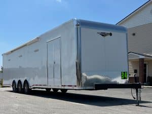Enclosed Car Trailer 2025 34ft. w/Large Corner Bathroom, Electric Awning, Aluminum Wheels, & More! 0178