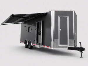 Enclosed Trailer with Living Quarters 2026 24ft Outdoorsman w/Large Bathroom & 12V HappiJac Queen Bed 0188