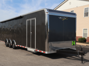 Enclosed Car Trailer 2027 34ft. w/Large Corner Bathroom, Electric Awning, Aluminum Wheels, & More! 0005