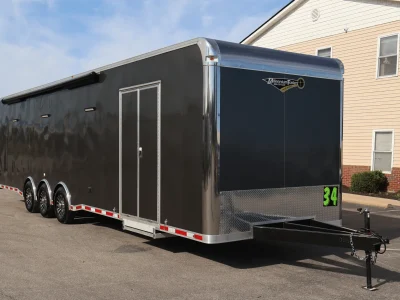Enclosed Car Trailer 2027 34ft. w/Large Corner Bathroom, Electric Awning, Aluminum Wheels, & More! 0005