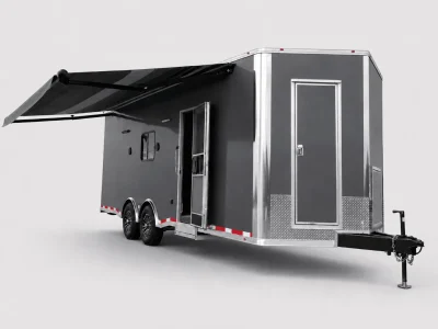 Enclosed Trailer with Living Quarters 2026 24ft Outdoorsman w/Large Bathroom & 12V HappiJac Queen Bed 0188