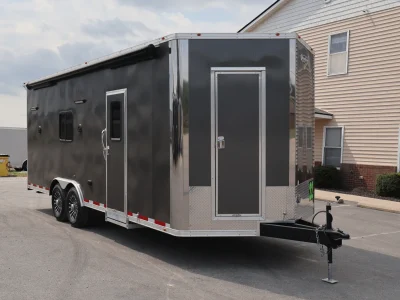 Enclosed Trailer with Living Quarters 2026 22ft Outdoorsman w/Large Bathroom & 12V HappiJac Queen Bed 0185
