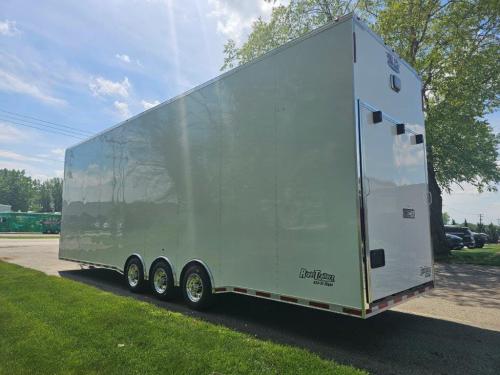 Enclosed Stacker Car Trailer Rear Exterior Roadside View