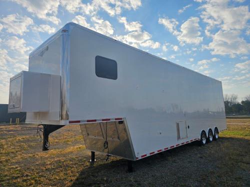 Custom Enclosed Gooseneck Stacker Trailer Front Curbside View
