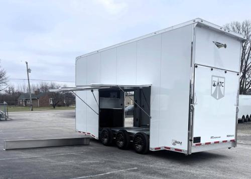 Enclosed ATC Stacker Trailer Rear Curbside View