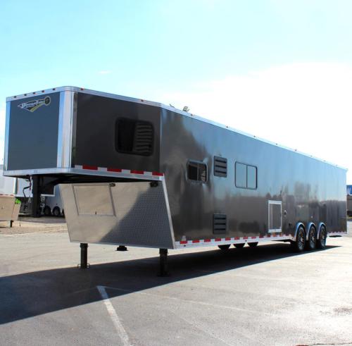Custom Charcoal 48' Millennium Platinum Enclosed Gooseneck Trailer Front Roadside View